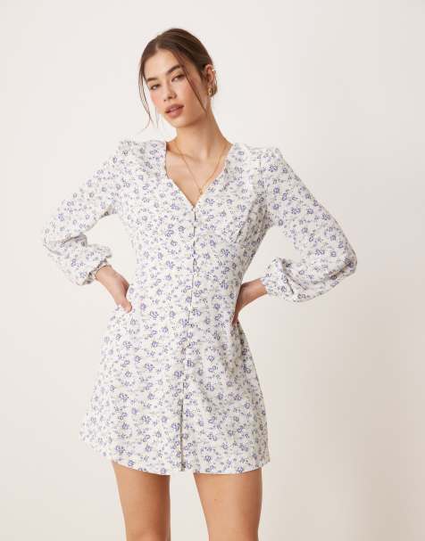Glamorous Button front mini dress in lilac yellow ditsy - view 1