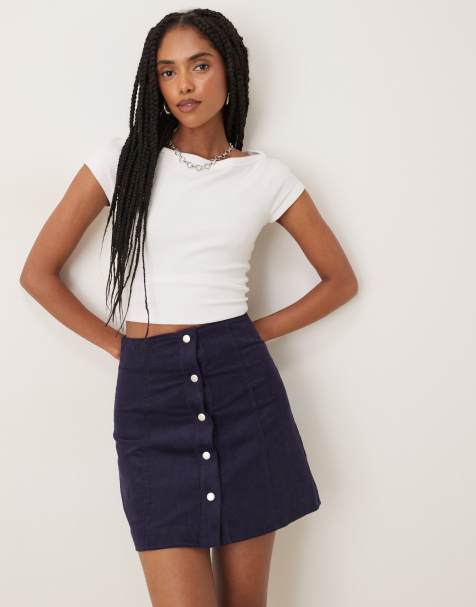Glamorous Button front mini skirt in navy