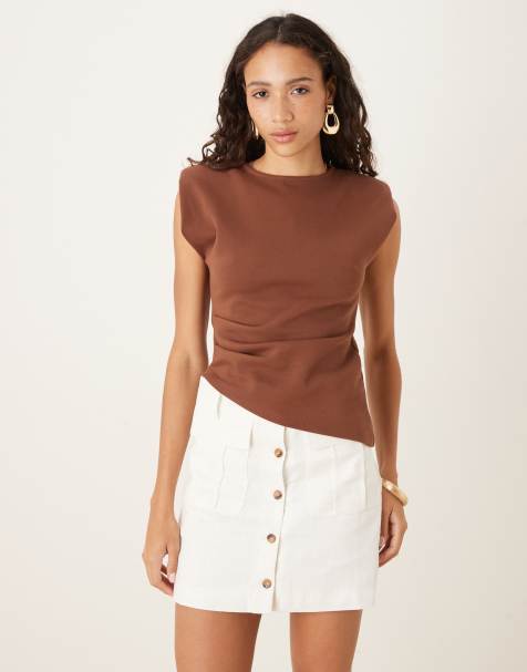 Glamorous Button front mini skirt in off white