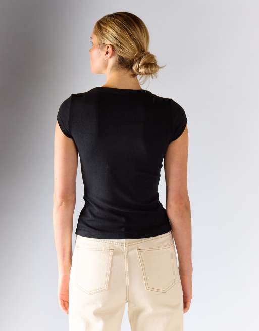 Glamorous Button front tee in black, 4 of 4