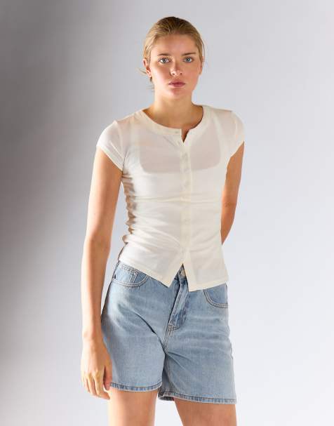 Glamorous Button front tee in white