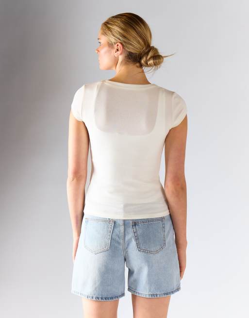 Glamorous Button front tee in white, 3 of 4