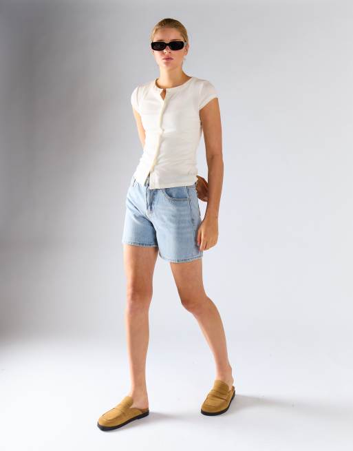 Glamorous Button front tee in white, 4 of 4