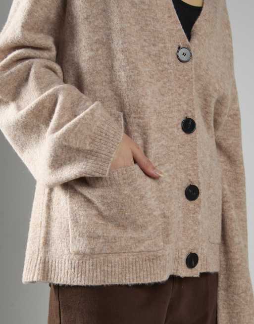 Glamorous Button-front v-neck cardigan in beige marl, 3 of 4