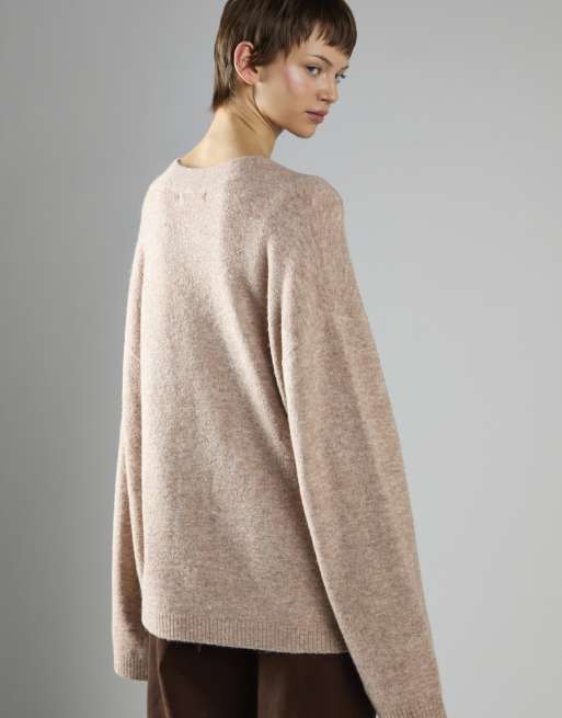 Glamorous Button-front v-neck cardigan in beige marl, 4 of 4