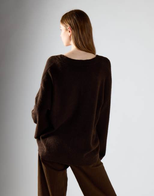 Glamorous Button-front v-neck cardigan in khaki brown, 2 of 4