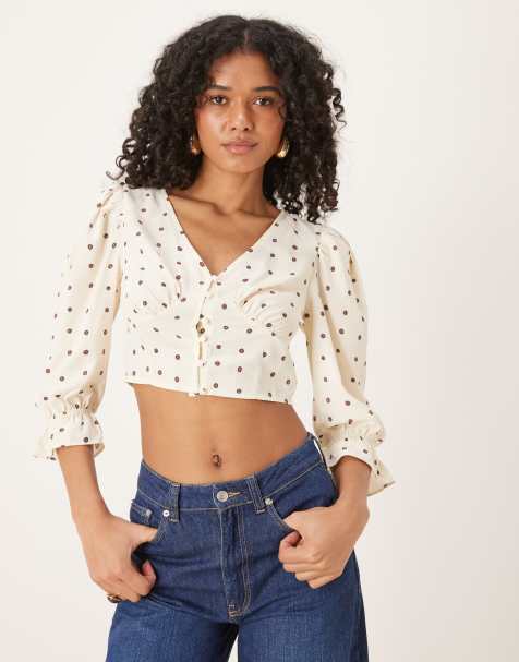 Glamorous Button up blouse in cream rust dot - view 1