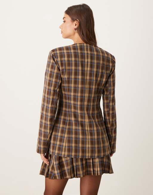 Glamorous button up collarless structured blazer in multi check co-ord, 4 of 4