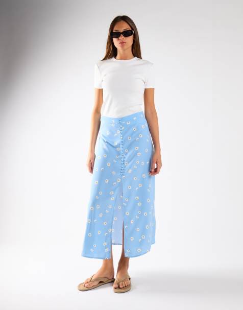 Glamorous Button up midi skirt in blue spaced floral - view 1