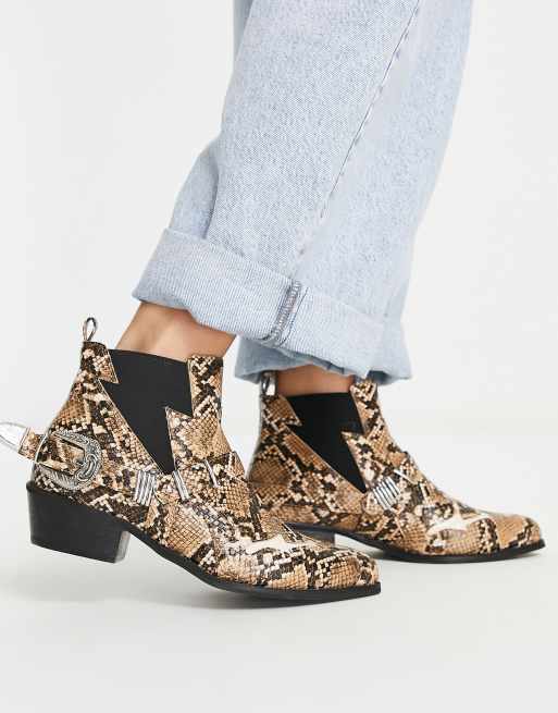 Glamorous – Buty do kostki ze wzorem skóry węża na średnim obcasie 