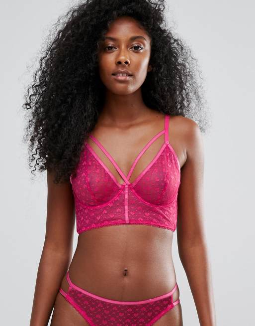 Glamorous – Love – Set med bygel-behå och stringtrosa i mesh med mönster med hjärtan, 2 av 3