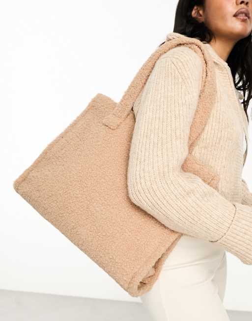 Glamorous - Cabas en imitation peau de mouton - Beige