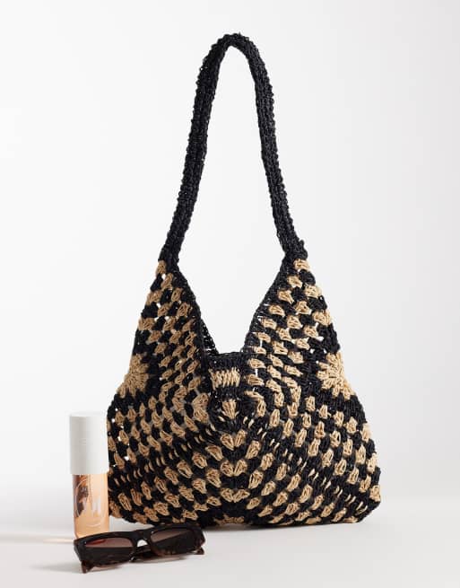 Glamorous - Cabas en paille et raphia - Noir et blanc, 2 de 4