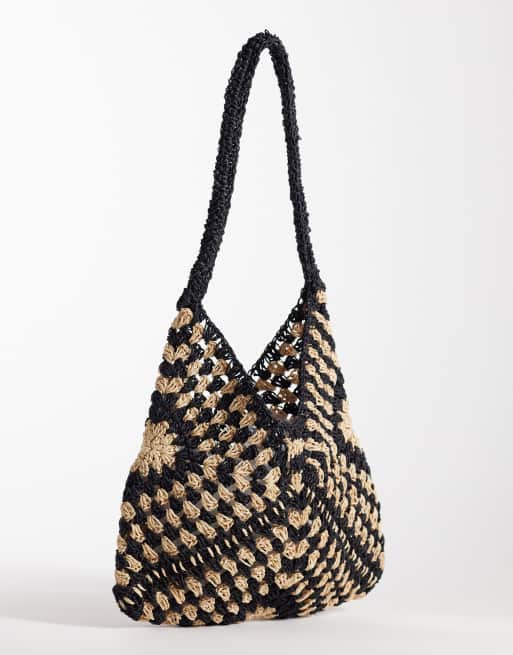 Glamorous - Cabas en paille et raphia - Noir et blanc, 4 de 4