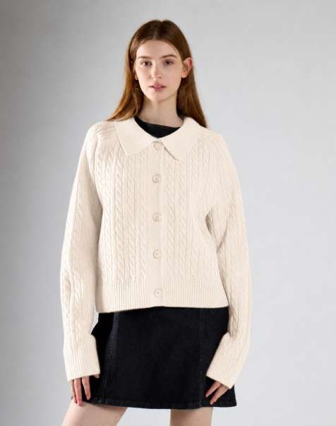 Glamorous Cable knit collar cardigan in cream - view 1