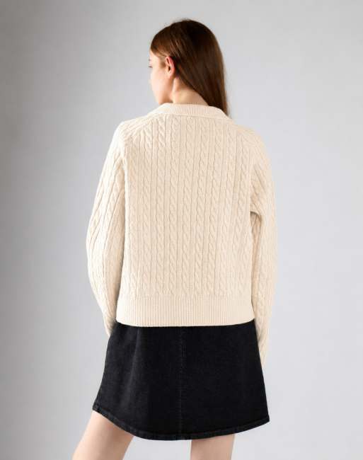 Glamorous Cable knit collar cardigan in cream, 2 of 4