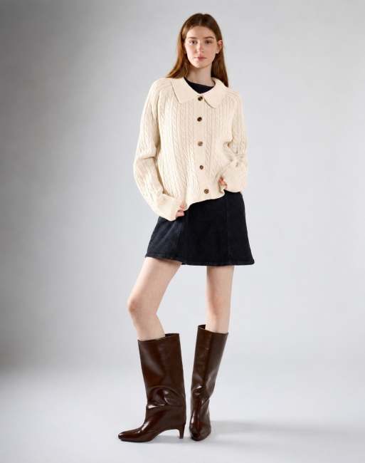Glamorous Cable knit collar cardigan in cream, 4 of 4
