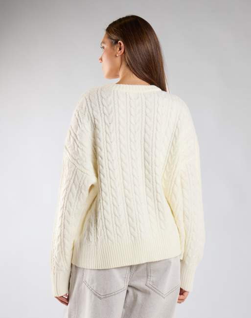 Glamorous Cable knit crew neck jumper in cream, 2 of 4