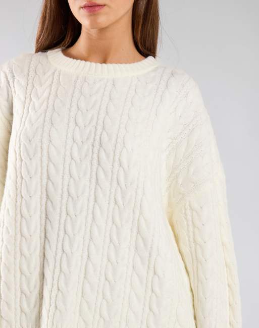Glamorous Cable knit crew neck jumper in cream, 4 of 4