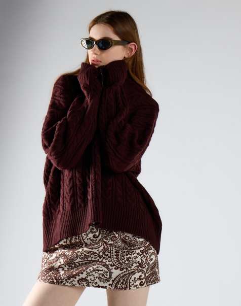 Glamorous Cable knit crew neck jumper in oxblood - view 1