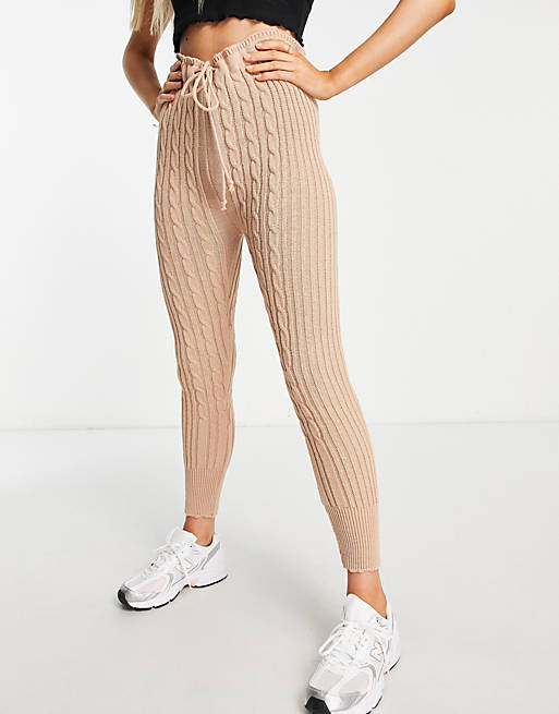 Glamorous cable knit leggings co-ord in beige