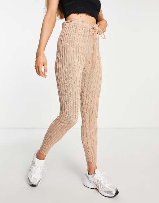 Glamorous cable knit leggings co-ord in beige