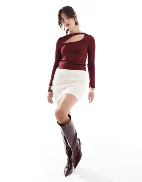 Glamorous cable knit mini skirt in off white