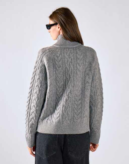 Glamorous Cable-knit quarter-zip jumper in grey marl, 2 of 4