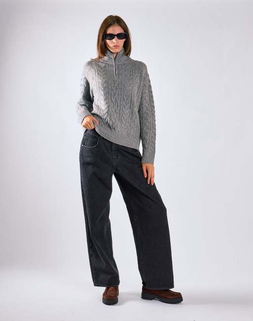 Glamorous Cable-knit quarter-zip jumper in grey marl, 3 of 4