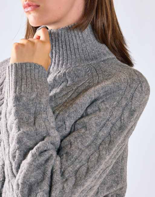 Glamorous Cable-knit quarter-zip jumper in grey marl, 4 of 4