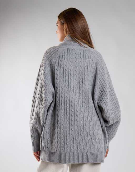Glamorous Cable-knit shawl-collar cardigan in grey marl, 2 of 4