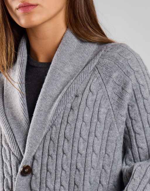 Glamorous Cable-knit shawl-collar cardigan in grey marl, 3 of 4