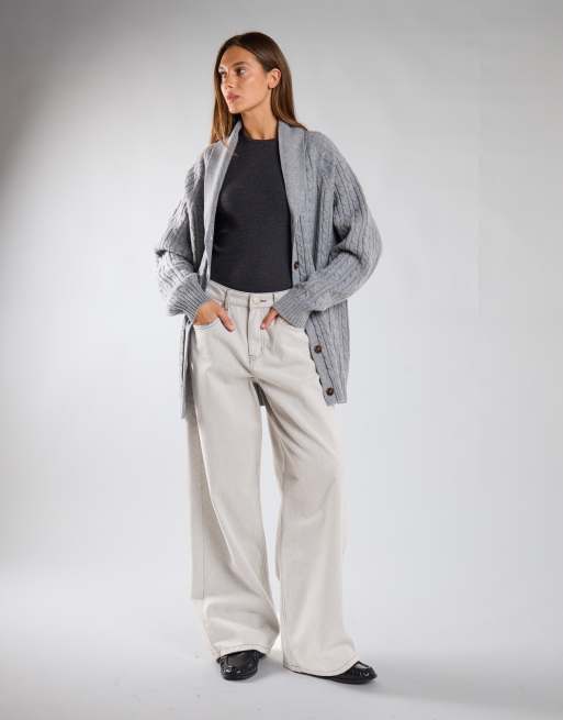 Glamorous Cable-knit shawl-collar cardigan in grey marl, 4 of 4