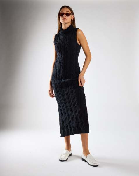 Glamorous Cable knit sleeveless midi dress in black - view 1
