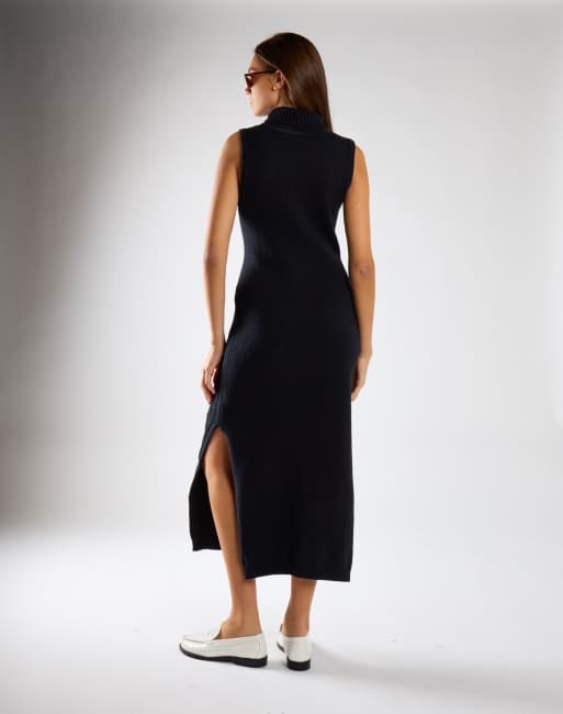 Glamorous Cable knit sleeveless midi dress in black, 2 of 4