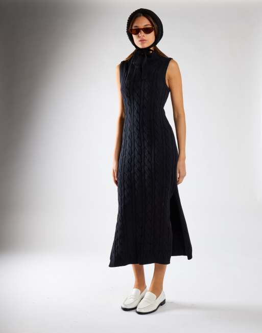 Glamorous Cable knit sleeveless midi dress in black, 4 of 4