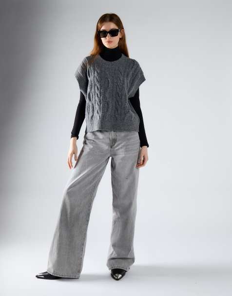Glamorous Cable knit vest top in dark grey marl