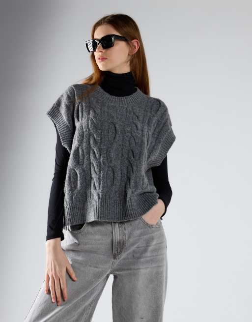 Glamorous Cable knit vest top in dark grey marl, 2 of 4