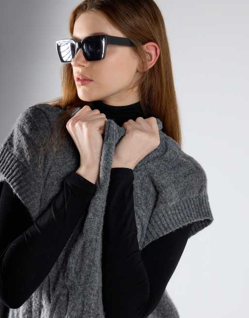 Glamorous Cable knit vest top in dark grey marl, 3 of 4
