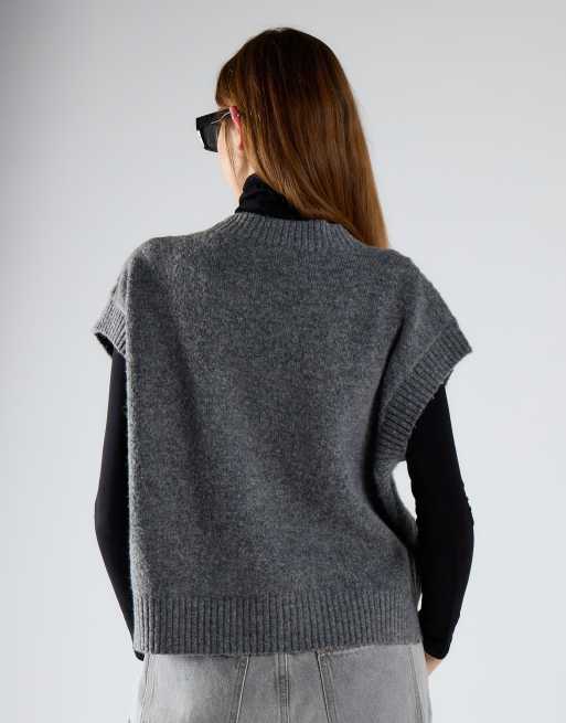 Glamorous Cable knit vest top in dark grey marl, 4 of 4