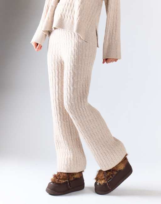 Glamorous Cable knit wide-leg trousers in stone marl, 2 of 4