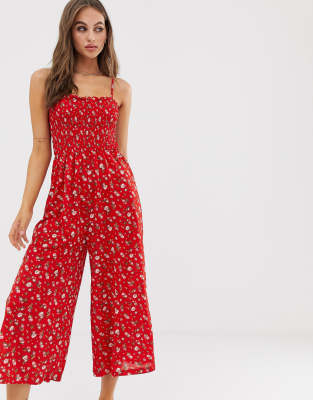 Glamorous cami jumpsuit with shirring in ditsy floral-Red