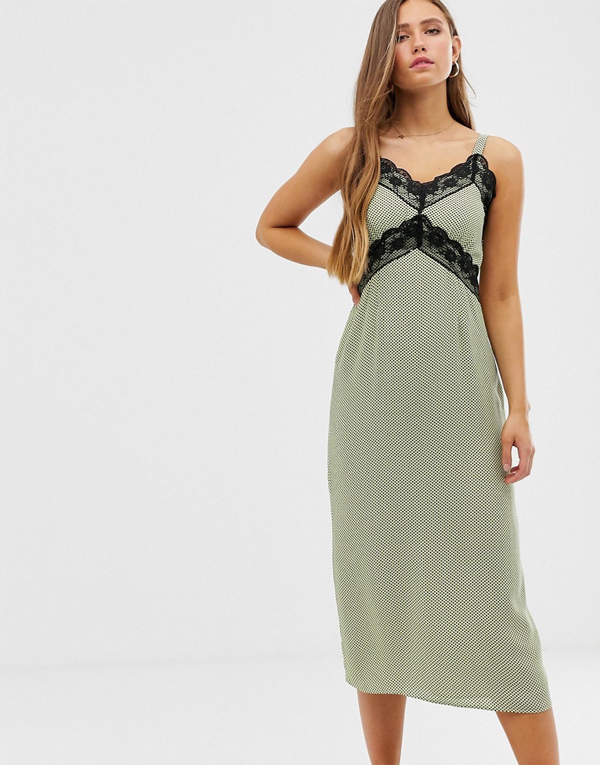 Glamorous - Cami-jurk met kant en fijne print-Groen
