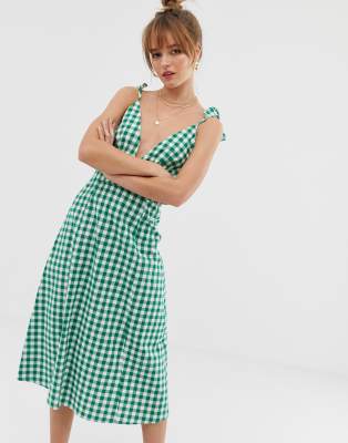 green and white gingham dress