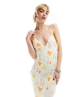 Glamorous Cami Midi Slip Dress In Mix Summer Print-White