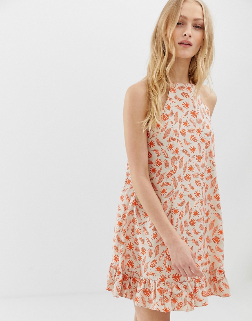 Glamorous - Cami-swingdress met volle rok en bladprint-Oranje