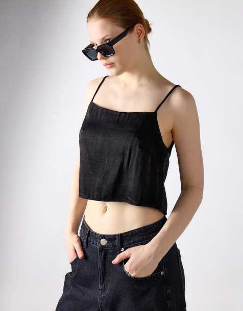 Glamorous Cami top in black satin - view 1