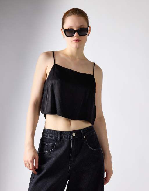 Glamorous Cami top in black satin, 3 of 4