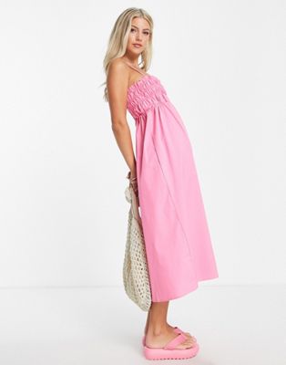 Glamorous cami trapeze midi dress with shirring bust in pink