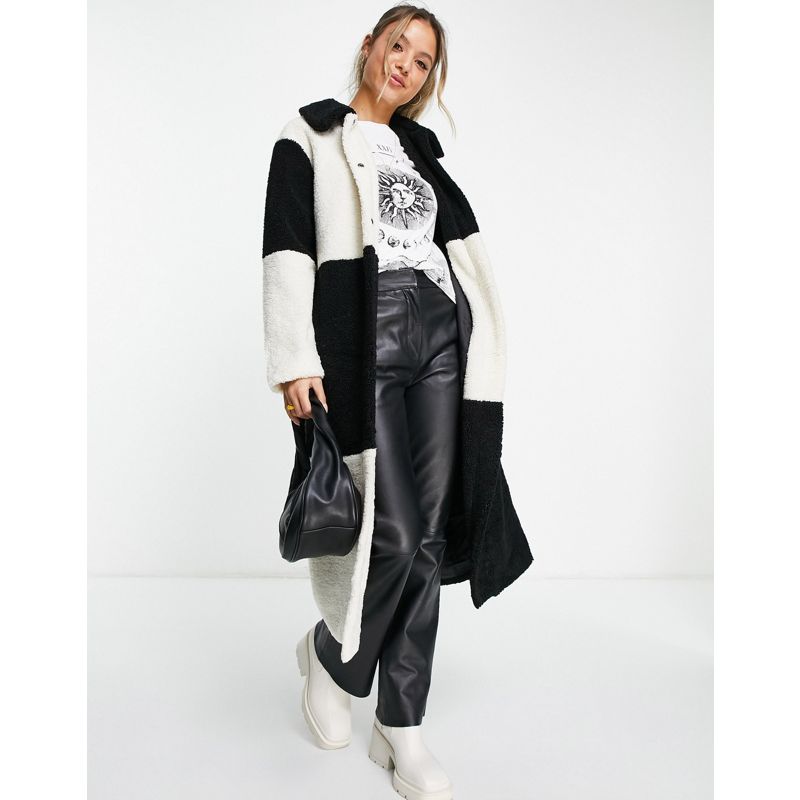 Donna 1oEXP Glamorous - Cappotto midi in pile borg patchwork bianco e nero
